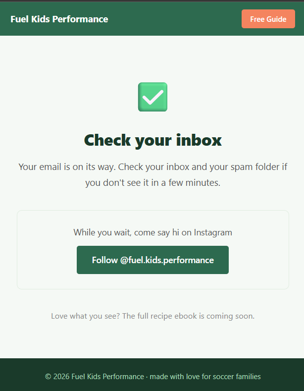 Confirmation page — Check your inbox