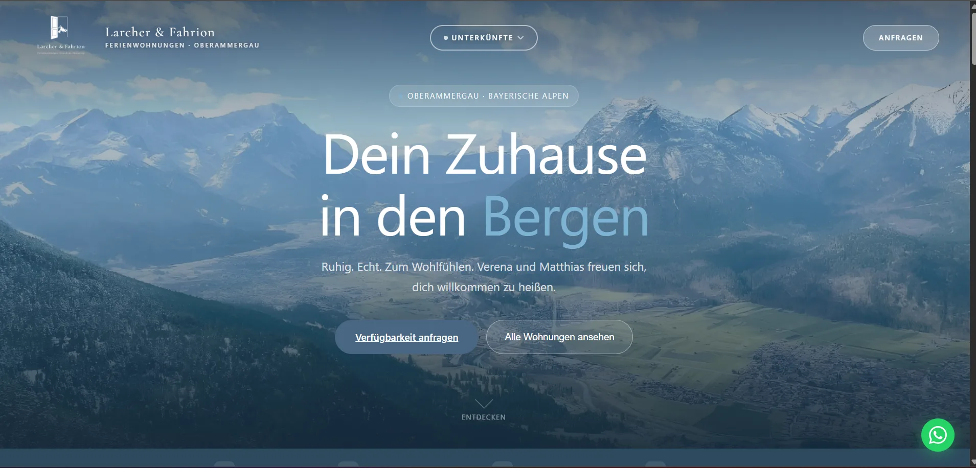 Larcher & Fahrion holiday apartment website screenshot